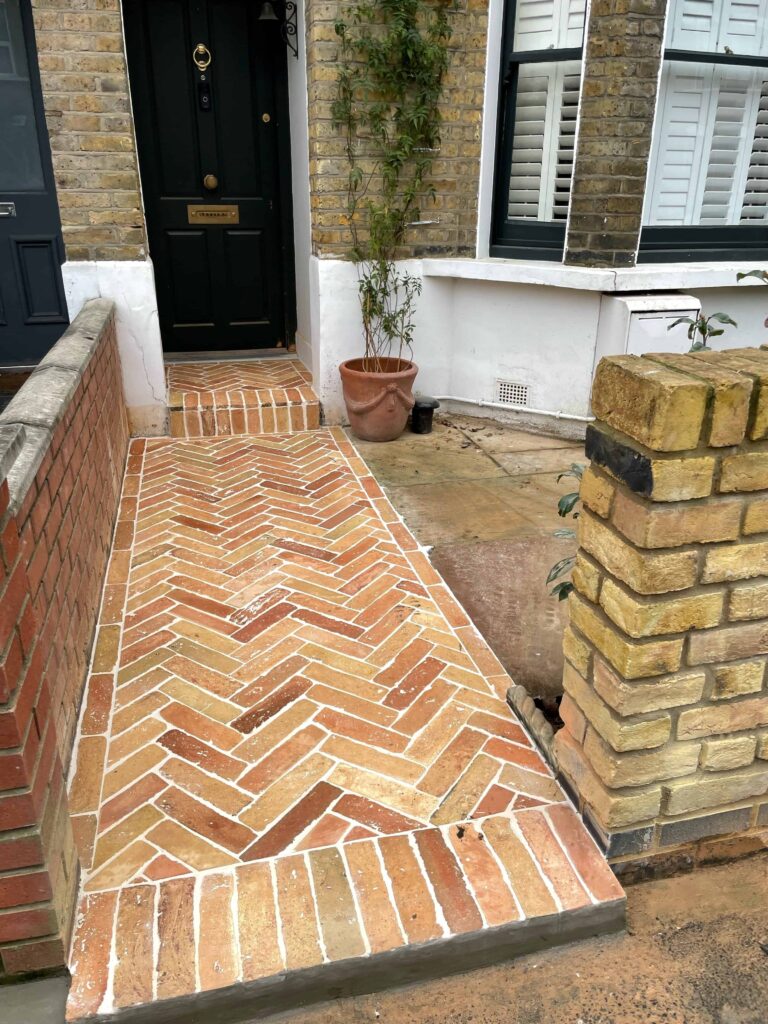 Herringbone brick patio